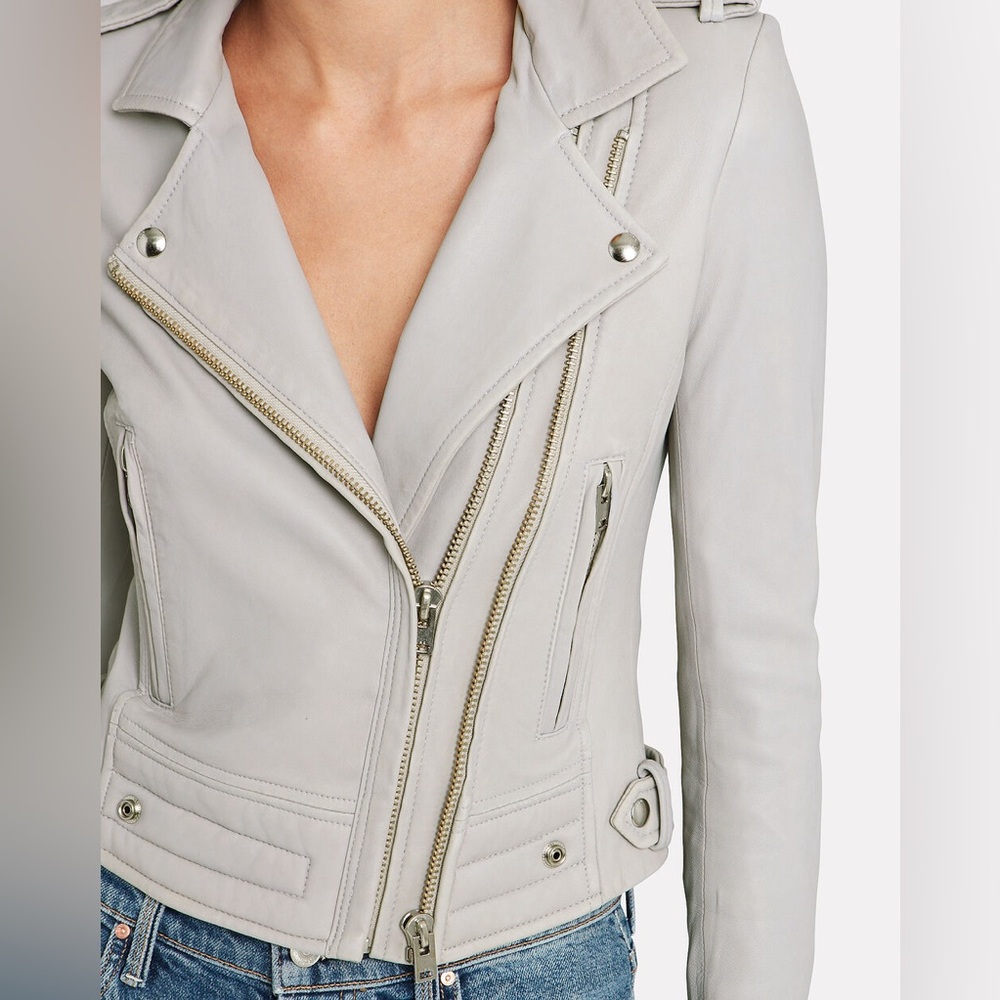 IRO 'Luiga' Gray Leather Cropped Moto Jacket